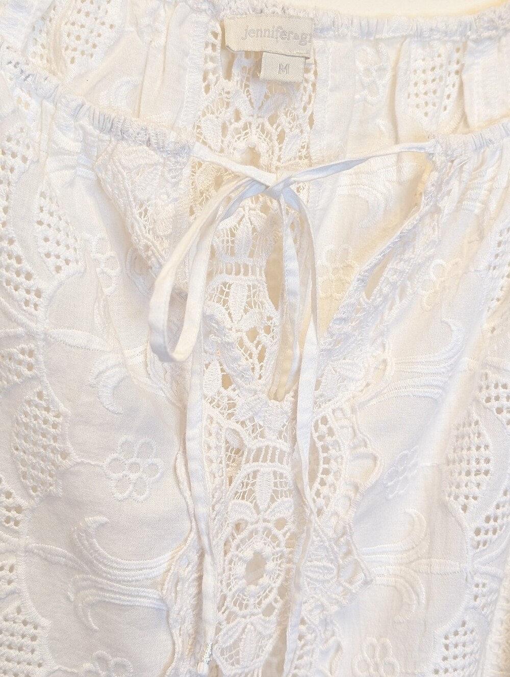 Jennifer & Grace White Eyelet Lace Boho Peasant Blouse Top M - Picture 11 of 16